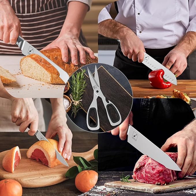 imarku G14 Japanese Kitchen Knife Set, Stainless Steel with Block, 14pc