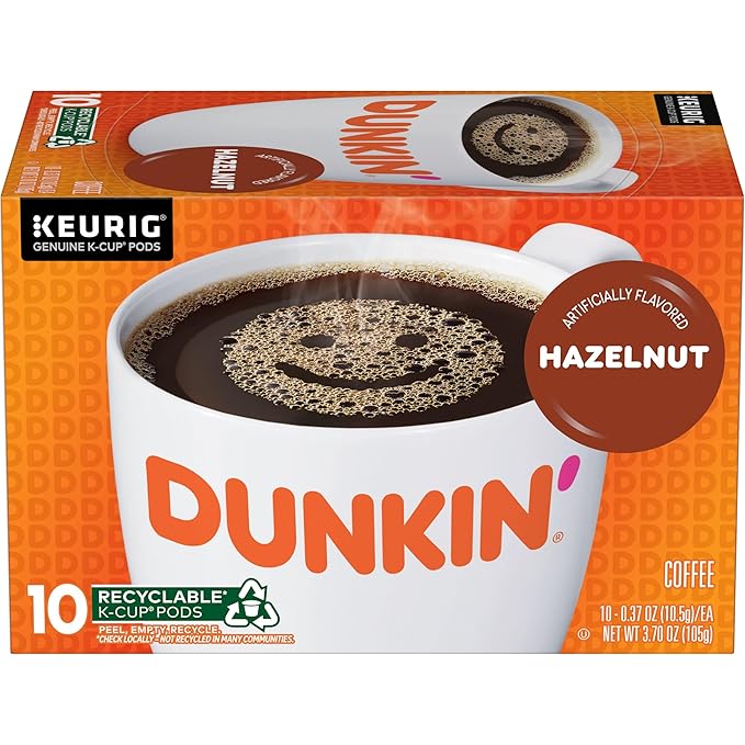 Dunkin’ Hazelnut Artificially Flavored Coffee, Keurig K-Cup Pods, 10 Count