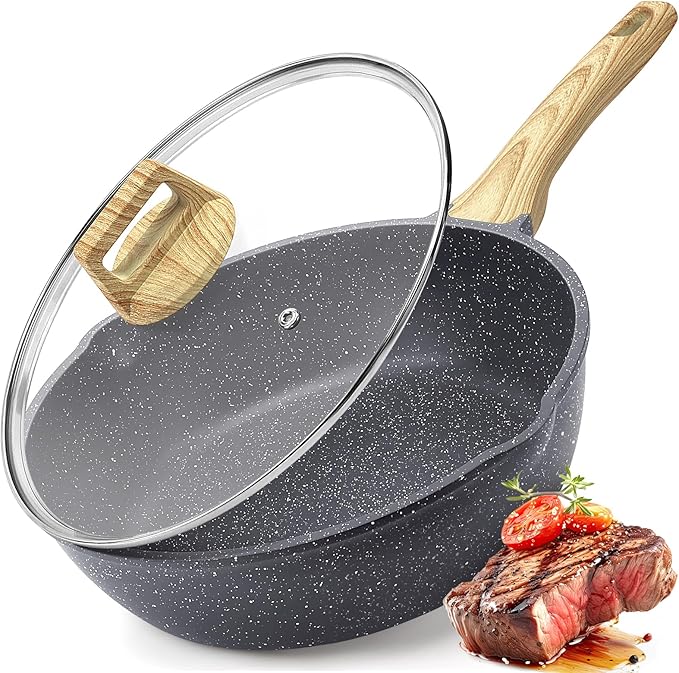 GiPP Ceramic Nonstick Deep Frying Pan Skillet, 12" Saute Pan with Lid, Induction Cookware Non Stick Cooking Pan, PTFE PFOA PFOS APEO Free,White