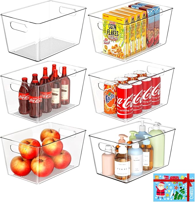 Joymeezo 4 Pack Large Clear Plastic Storage Bins, Kitchen &Pantry Organizer