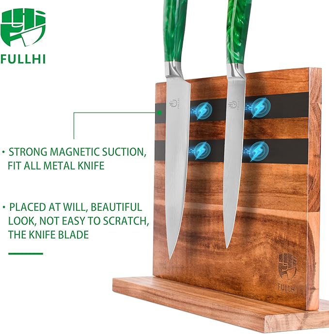 FULLHI Kitchen Magnetic Knife Block Holder Magnetic Strip Natural Wood