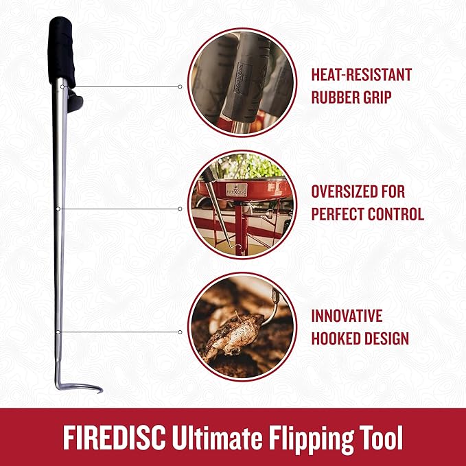 FIREDISC Ultimate Flipping Tool Heavy-Duty BBQ Utensil with Extra Long Handle TCGFLIP, Pig Tail Meat Flipper Hook Specially Made for FIREDISC Cookers, Fish and Steak Flipper Hook and Food Turner