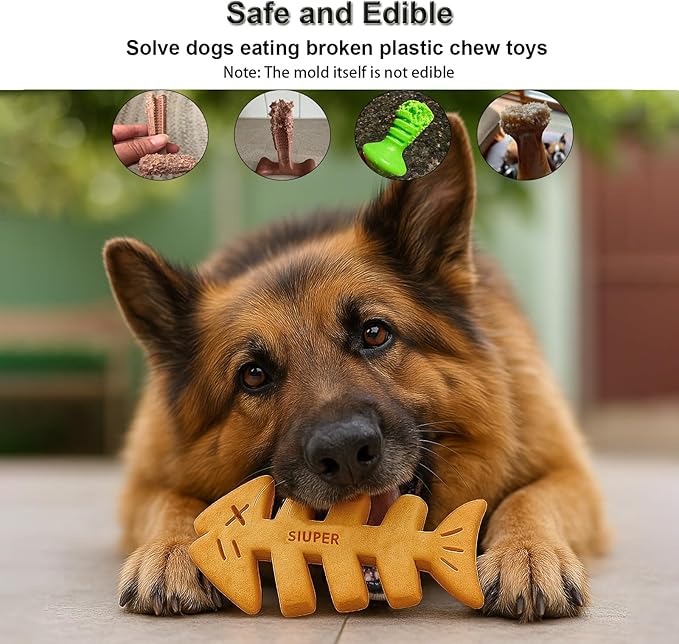 SIUPER 7.5IN Big Fish Bone Dog Cat Treat Mold 1 Pack, DIY Flavors for Puppy. Food Safe Silicone for Oven. Large Ice Cube Mold for Pet Chew, Cooling. Pets Birthday Cake Baking. Fun Gift for Dog Lover