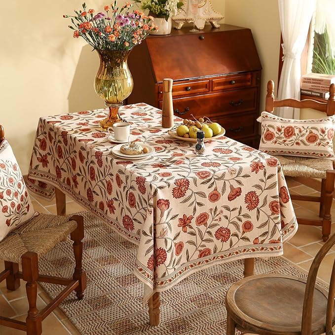 ISAENNE Designer French Linen Rectangular Tablecloth,94"x63"-Alvarado D