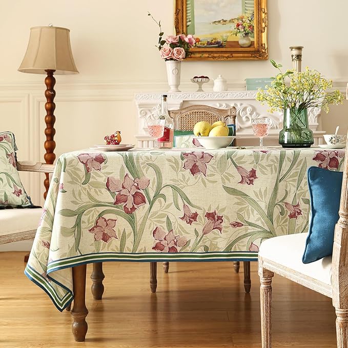 patdrea Designer Green Rectangle Tablecloth,Framhouse Vintage French Violets Pattern Tablecloths,Elegant Floral Table Cover Decor for Kitchen Dining Christmas,Party,Thanksgiving,55"x79"-Tara a