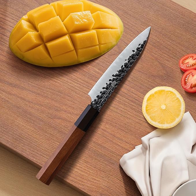 FINDKING Kitchen Utility Knife, 5 Inch Japanese Paring Knife, Small Fruit Knife with 9Cr18MoV High Carbon Steel Blade, Rosewood Octagonal Handle, for Fruits and Vegetables, Dynasty Series