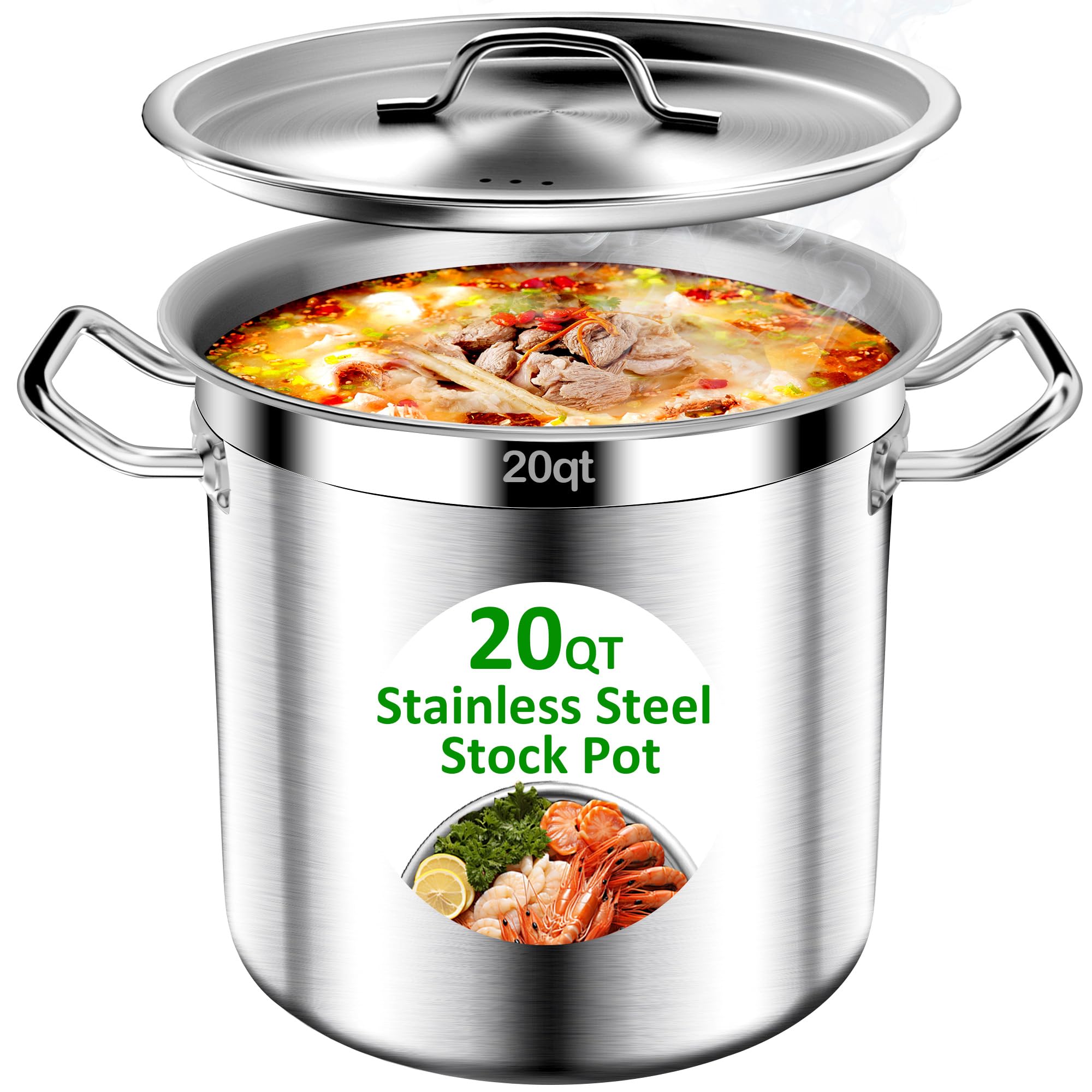 Stainless Steel Stock Pot，20QT Large Stock Pot with Lid for Boiling Cooking Soup Stew Canning, Heavy Duty Tri-Ply Bottom for Boiling Cooking Soup Stew Canning Cooking Pots, Cookware Sauce Pots