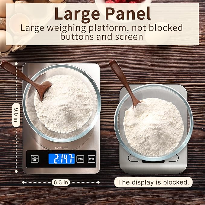 BakFee Rechargeable Food Scale, 33lb Kitchen Scale with 1g Precision, Black