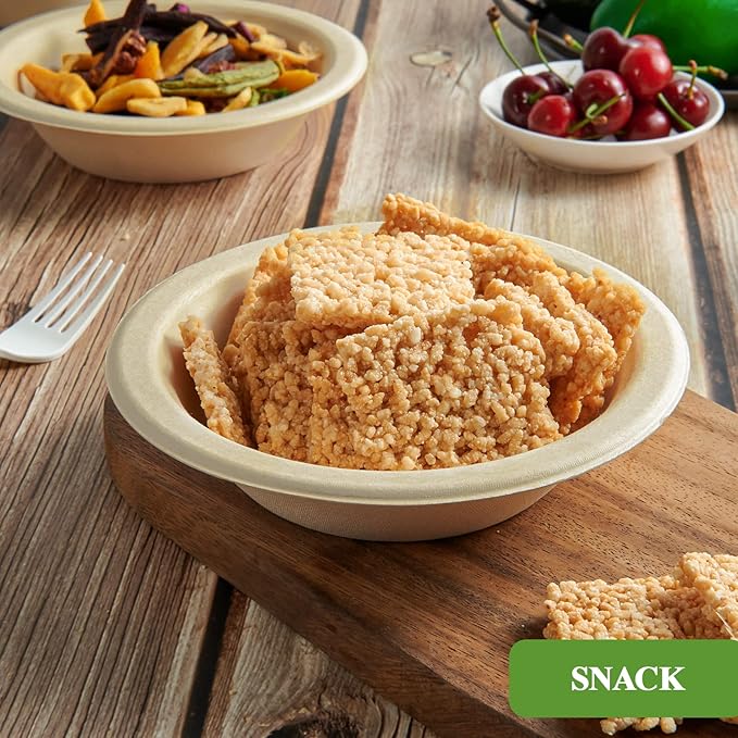 Vplus 200 Pack 12 OZ Compostable Paper Bowls, Bagasse Bowls，Nature