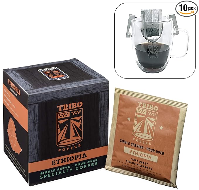 TRIBO Coffee Single-Serve Pour Over Packets, Ethiopia Sidamo
