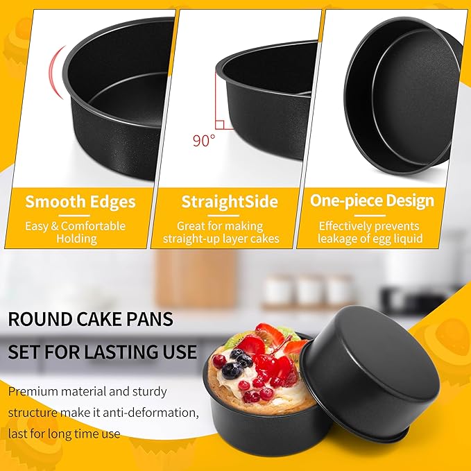 P&P CHEF 4 Inch Cake Pan Set, Non-stick Baking Pans for Cake, 4Pcs