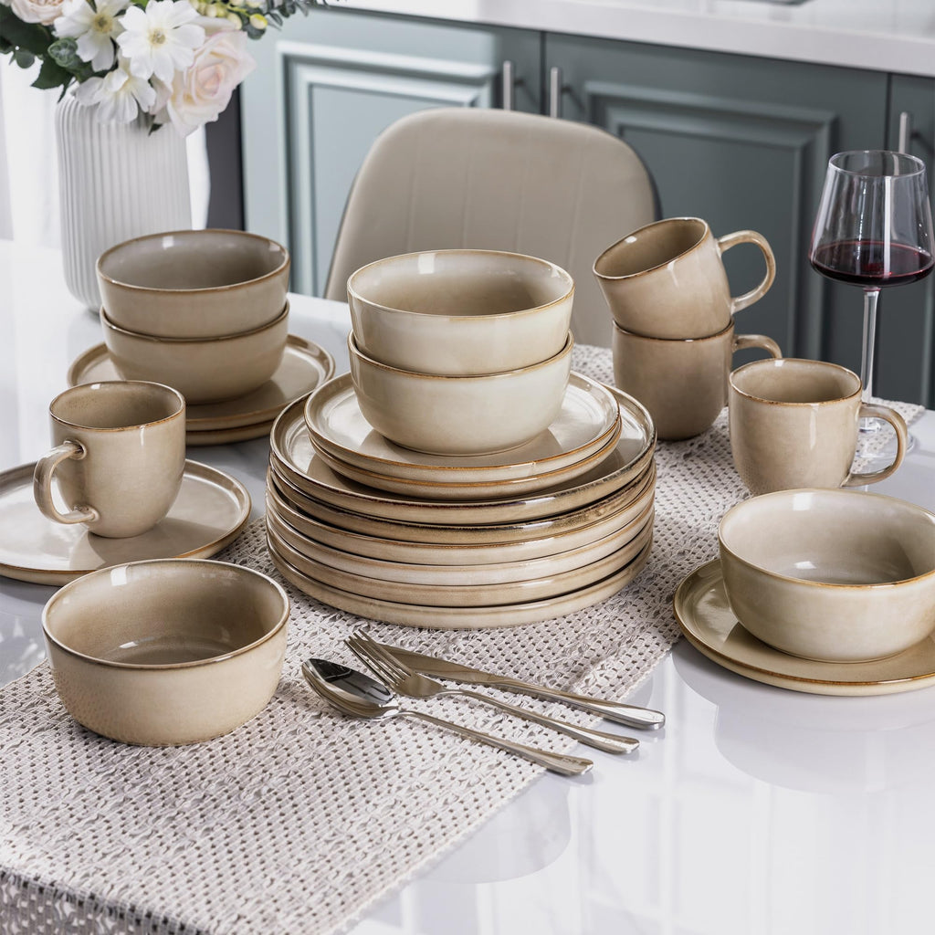 AmorArc Stoneware Dinnerware Sets for 8, 24Pcs Plates and Bowls Sets Dishes