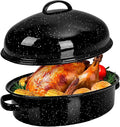 MCCSI Roasting Pan with Lid & Rack 18 Inch 5 Pieces Extra Large Deep Turkey Oval Enamel Baking Pan for 572°F Oven Dishwasher Safe Non-Stick Non-Toxic Domed Pot Thanksgiving Gift Roaster Set