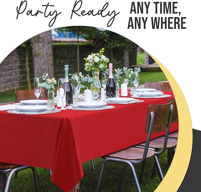 Exquisite Party Solids 66% Thicker Premium Plastic Table Cloth Rectangle Table Cover 0.5 Mil 6 Pack Red Table Cloth 54 Inch x 108 Inch Disposable Tablecloth Won't Tear Easily Like Cheap Thin Brands