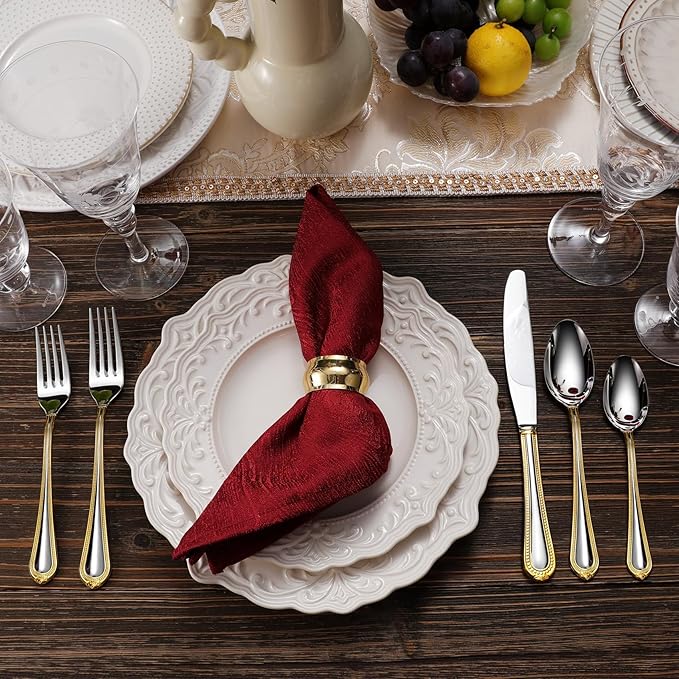 KEAWELL Premium Pearl Edge 20/45/65-Piece Silverware Set (45, Gold Accent)