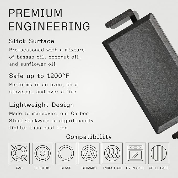 Made In Cookware - Carbon Steel Griddle - Professional Cookware - Crafted in Sweden - Induction Compatible