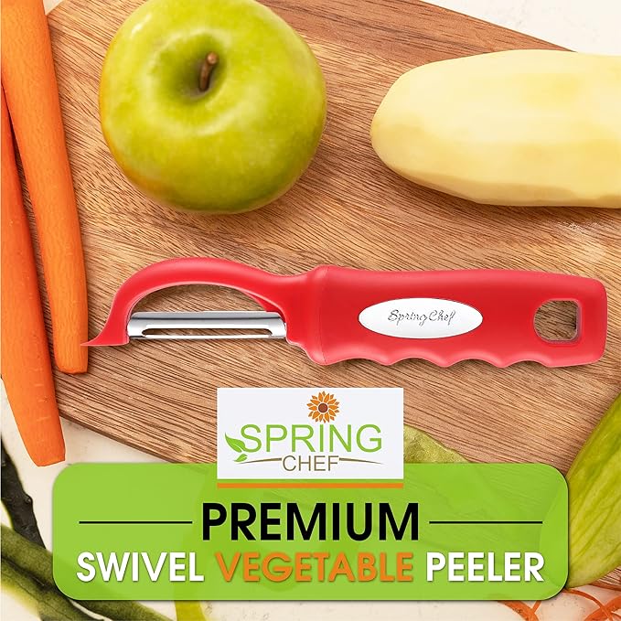 Spring Chef Swivel Vegetable Peeler with Ergonomic Handle, Set of 2, Red