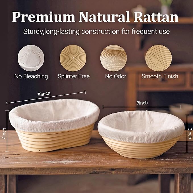HopeSpark Banneton Sourdough Proofing Basket Kit, 9" Round and 10" Oval Proofing Basket with Liners & Covers, Bread Baking Supplies for Home or Professional Bakers Baking