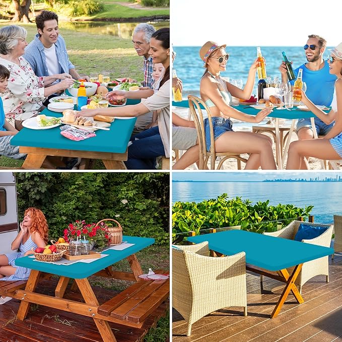 homing Rectangle Table Cloth Cover, Water-Resistant Polyester Elastic Fitted Tablecloth, Fits for 4 Foot Folding Tables, Washable Table Protector for Picnic, Camping, Outdoor (Teal, 24" x 48")