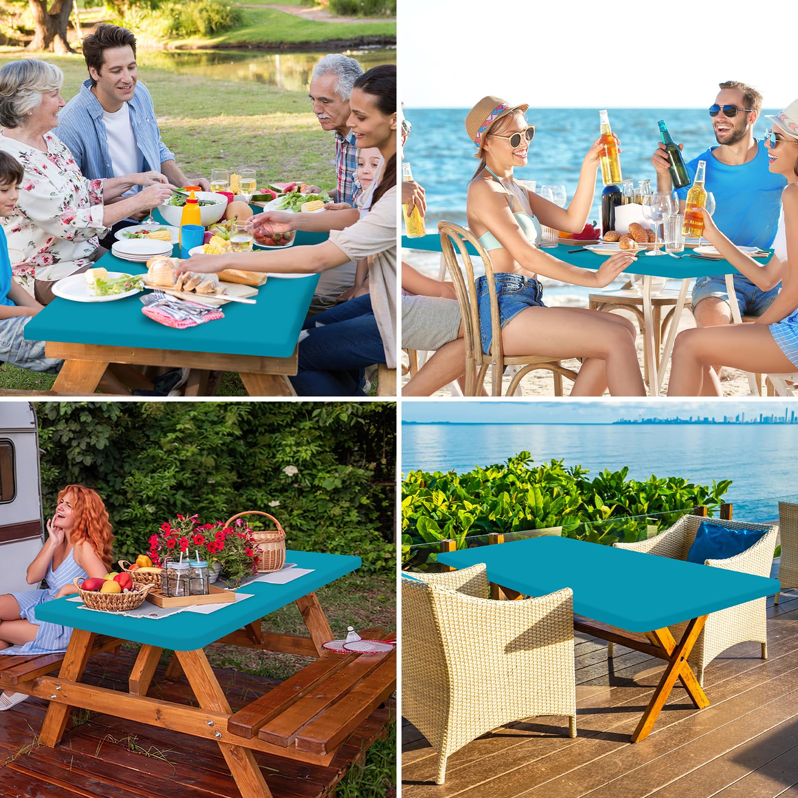homing Rectangle Table Cloth Cover, Water-Resistant Polyester Elastic Fitted Tablecloth, Fits for 5 Foot Folding Tables, Washable Table Protector for Picnic, Camping, Outdoor (Teal, 30" x 60")