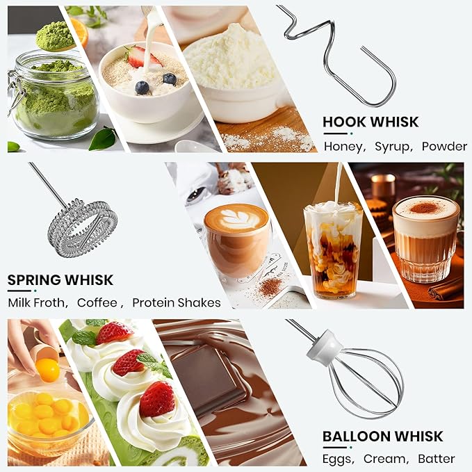 Colarlemo Milk Frother Handheld Rechargeable, Frother Wand Drink Mixer Electric Whisk for Coffee, Detachable With 3 Stainless Whisks, Hand Mixer for Lattes, Cappuccino, Matcha, Egg, No Stand,Black