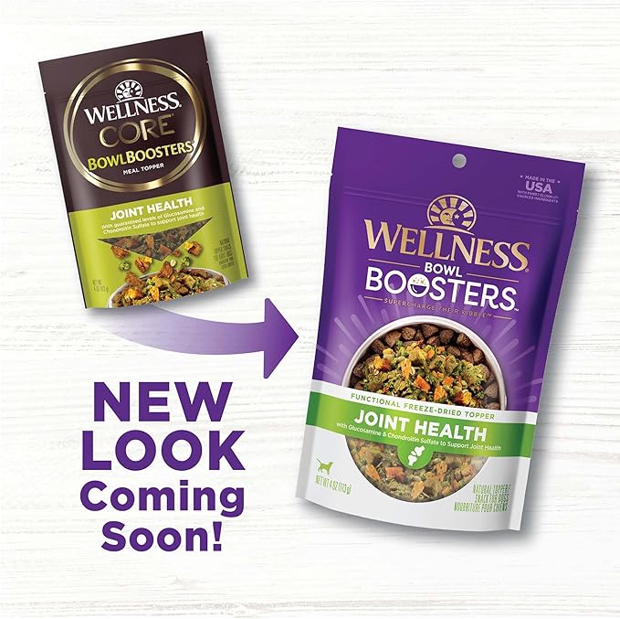 Wellness Bowl Boosters Joint Health Dog Food Topper with Freeze Dried Pieces for Small, Medium, and Large Breeds, Grain Free, Natural, Chicken Recipe, 4 oz Bag