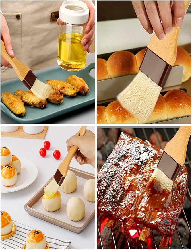 NXRACSH Pastry Brush,2 inch Basting Brush for Cooking and Baking,Natural Bristle Food Brush for Oil & Sauce,No Bristles off,Easy Clean,Durable Kitchen Marinade Butter Culinary Utensil (2 Pack)