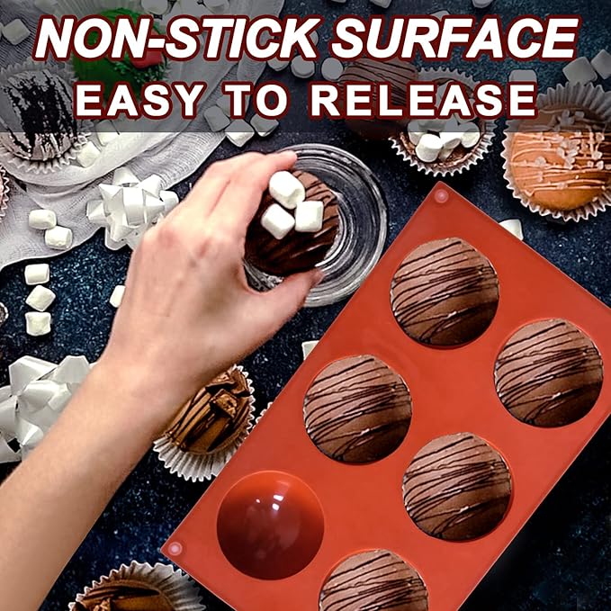Lerykin 3 Pack Large 6-Cavity Semi Sphere Silicone Molds, Non-Stick Baking Mold for Making Standard Size Hot Chocolate Bomb, Cake, Jelly, Dome Mousse