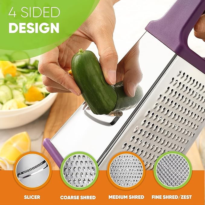 Spring Chef Stainless Steel XL Cheese Grater for Kitchen, Purple