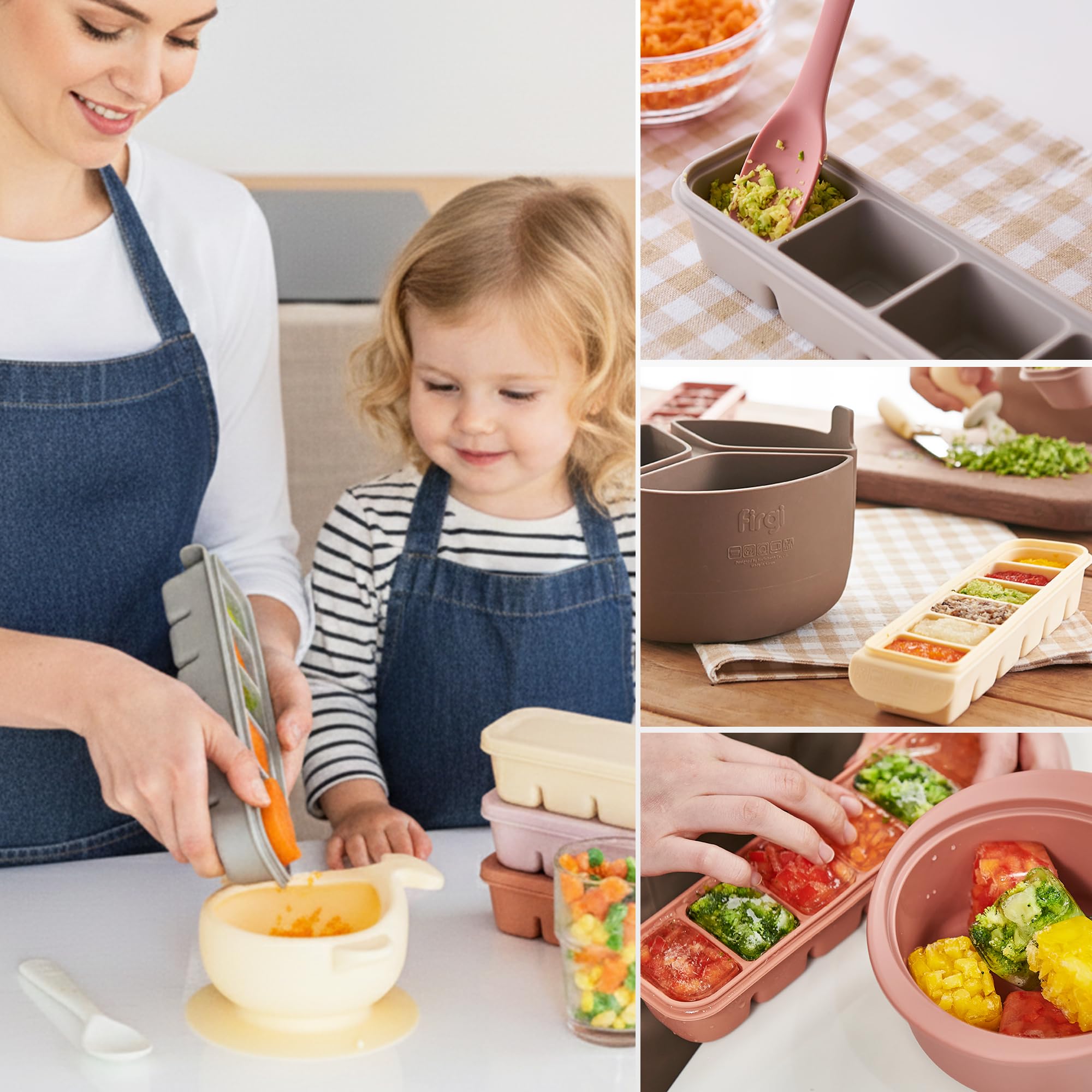 Firgi 1.7 oz/4 Sections Silicone Ice Cube Freezer Tray with Lid, 100% Food-Grade Platinum Silicone,Leak Resistance & Dishwasher Safe for Baby Food Prep,Breast Milk,Purees - Korean Made, Pastel Pink