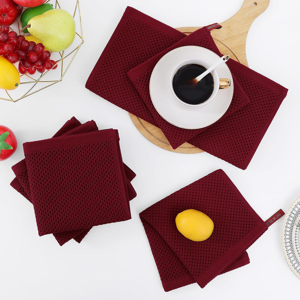 Homaxy 100% Cotton Waffle Weave Kitchen Dish Cloths, Ultra Soft Absorbent Quick Drying Dish Towels, 12 x 12 Inches, 6-Pack, Burgundy