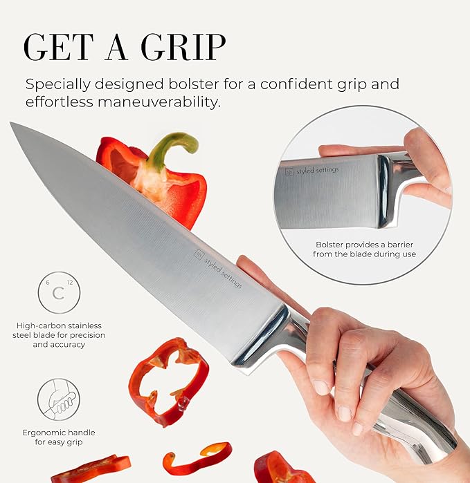 Styled Settings Stainless Steel Knife Set with Built In Sharpener, 14-Piece