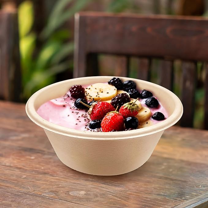 16oz Compostable Paper Bowls Disposable Round Natural Soup Bowls, 125 Count