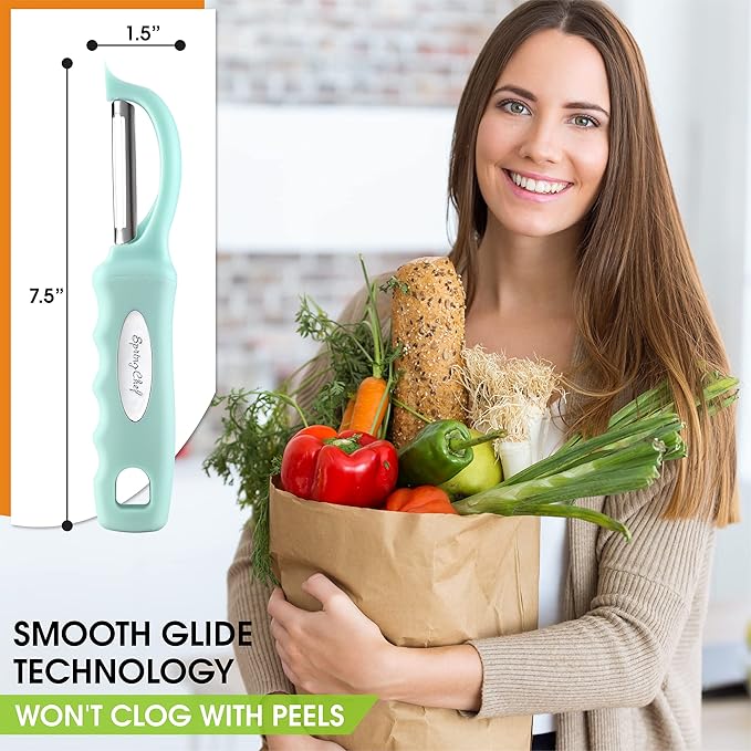 Spring Chef Swivel Vegetable Peeler for Kitchen w/Soft Grip Handle, Mint