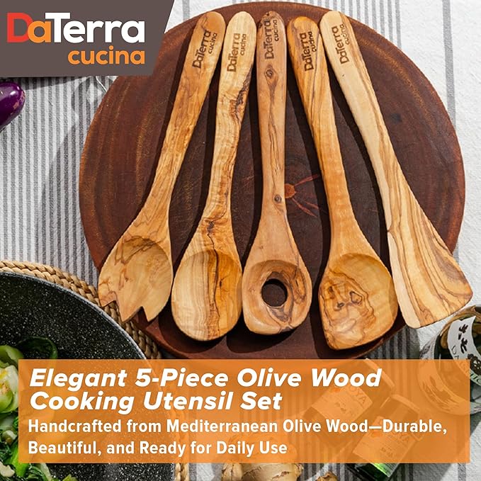 DaTerra Cucina -12-Inch Olive Wood Cooking Utensil Set 5-Piece Tool