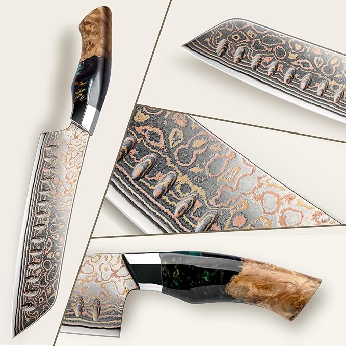 SHAN ZU Damascus Santoku Knife 7 inch, Japanese Kitchen Knives