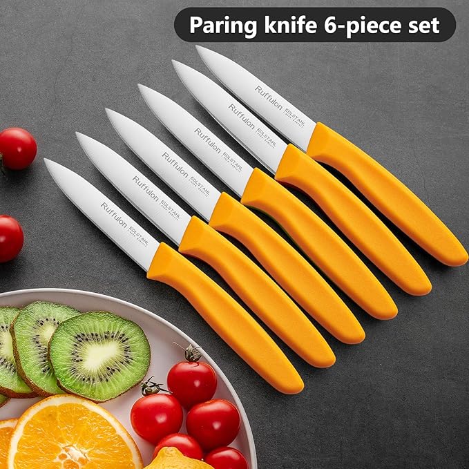 Ruffulon Paring & Fruit Knives Set of 6, Stainless Steel Sharp Blades.