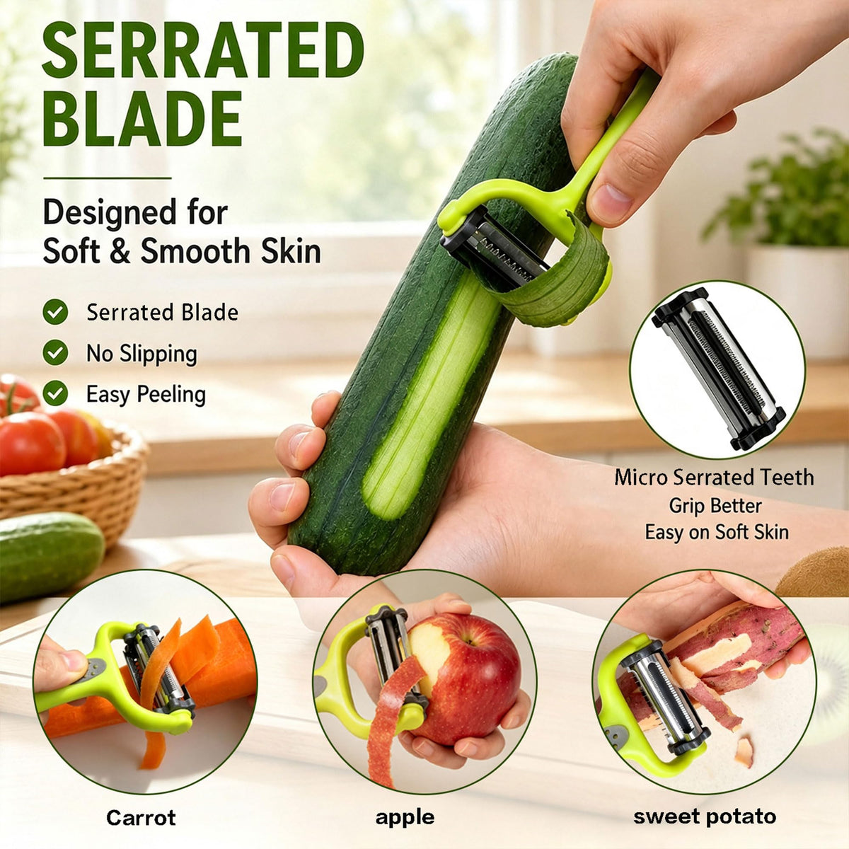 Vegetable Peeler Set, 2PCS Y & I Peeler for Kitchen, 4-in-1 Multifunctional Rotary Blade Julienne Peeler, Stainless Steel Potato Peeler for Fruits and Vegetables, Non-Slip Handle