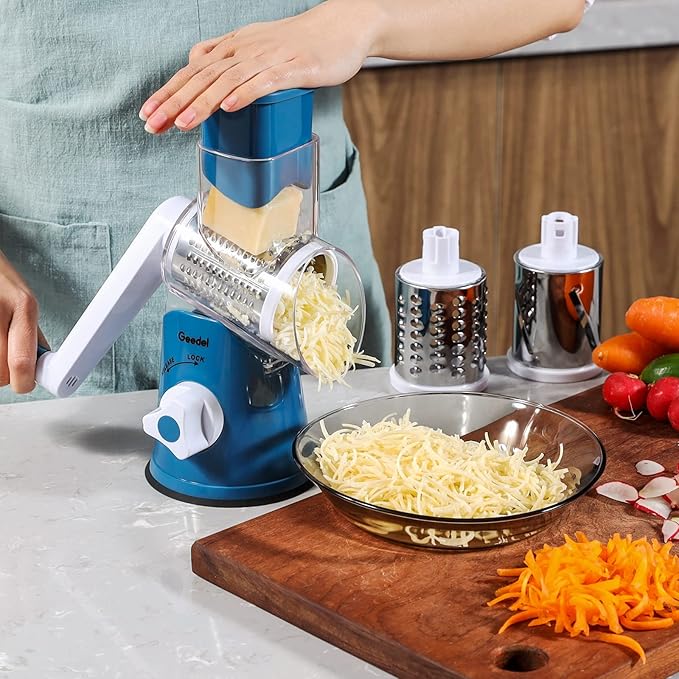 Geedel Rotary Cheese Grater Hand Crank, Cheese Shredder Vegetable Slicer