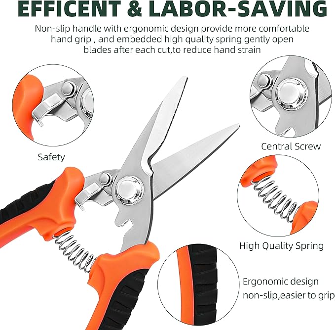 EWPJDK 3 Pack Garden Pruning Shears Scissors Clippers (Orange)