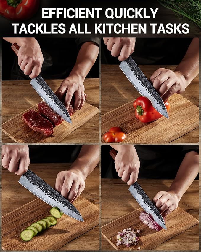 FAMCÜTE 8" Japanese Knife, Hand-Forged Ultra Sharp Chef Knife Gifts for Men