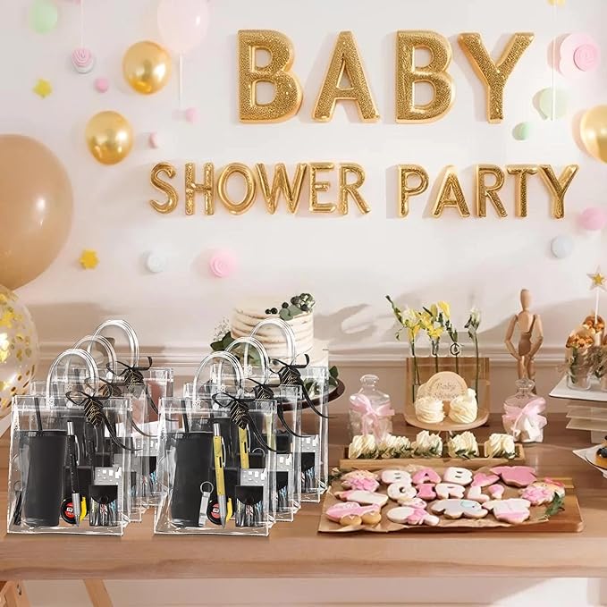 Baby Shower Prizes for Men - 6 Pack Complete Game Prize Set for Dad & Male Guests - Includes Survival Card Tool, Tape Measure, Bottle Opener Keychain, Plastic Cups, Pens, Screwdrivers (BLACK)