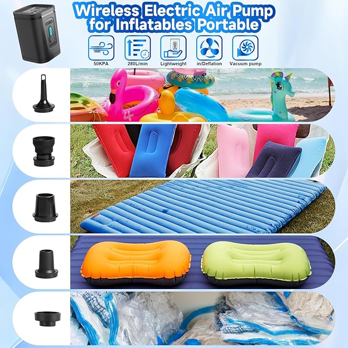 Gyreuni Travel Vacuum Storage Bags Combo Portable Wireless Electric Pump,12 Pack Compression Bags for Travel,Space Saver Vacuum Storage Bags for Clothing and Luggage