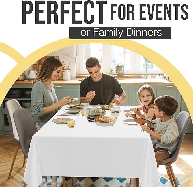Exquisite Party Solids 66% Thicker Premium Plastic Table Cloth Rectangle Table Cover 0.5 Mil 6 Pack White Table Cloth 54 Inch x 108 Inch Disposable Tablecloth Won't Tear Easily Like Cheap Thin Brands