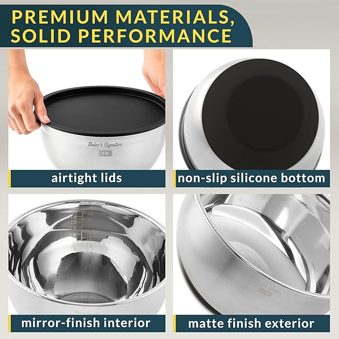 Stainless Steel Mixing Bowls with Lids Set of 5, 3 Graters, Black