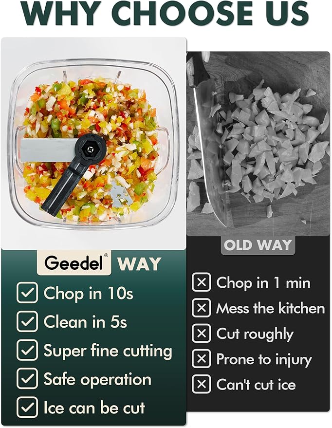 Geedel Vegetable Chopper, Manual Food Chopper with Hand Pull String, 500ml