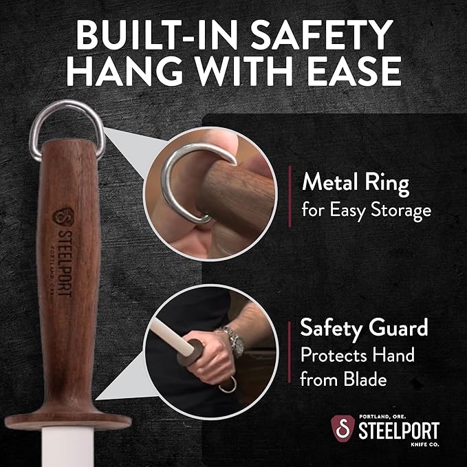 STEELPORT 12" Oval Ceramic Honing Rod for Carbon & Stainless Steel Knives