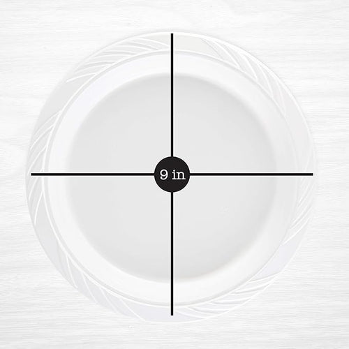 100 Count Disposable 9 Inch White Plastic Dinner Plates large