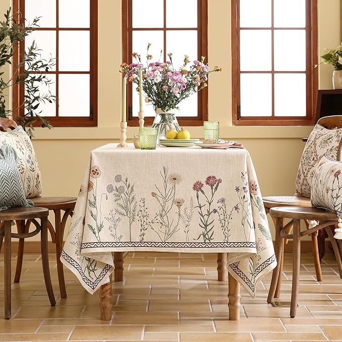 ISAENNE Designer Linen Small Square Tablecloth,55"x55"-Serenity G