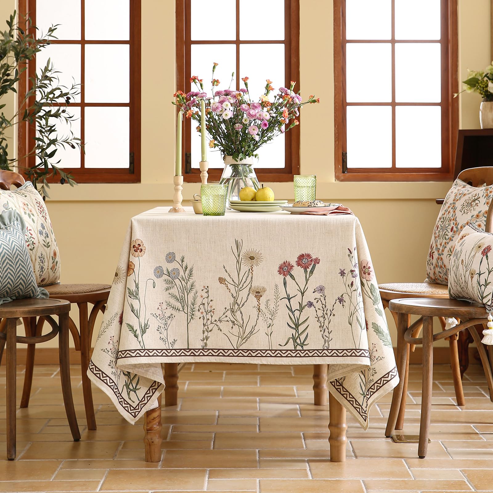 ISAENNE Designer Linen Rectangular Tablecloth,102"x63"-Serenity G